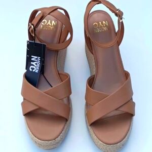 MADDEN NYC Women's Adjustable Strap Beige Wedge Sandals - 9